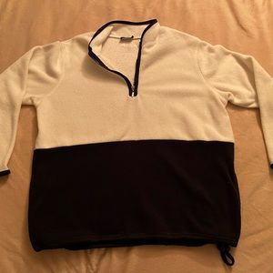 Black and white sweatshirt.